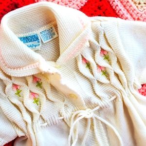 Vintage Smocked Style Ivory Knit Baby Dress